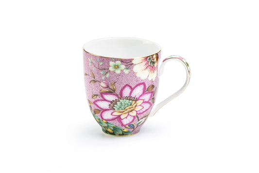 Peacock Lotus Garden Pink 12oz Fine Porcelain Mug Set of 4