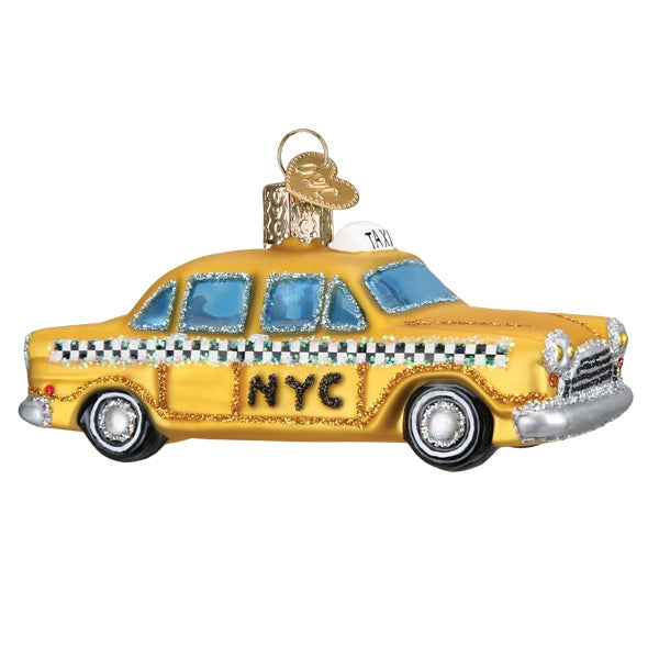 NYC Taxi Glass Christmas Ornament