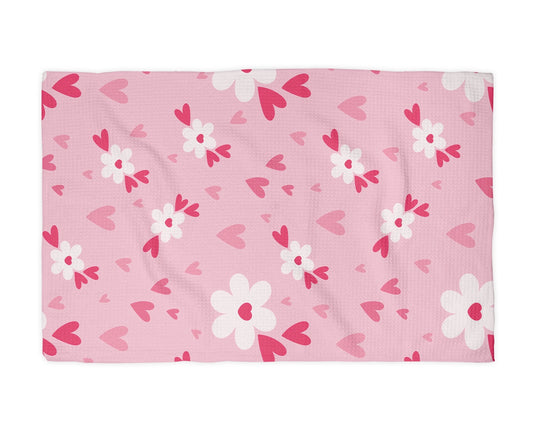Valentine Flower Heart Kitchen Waffle Towel