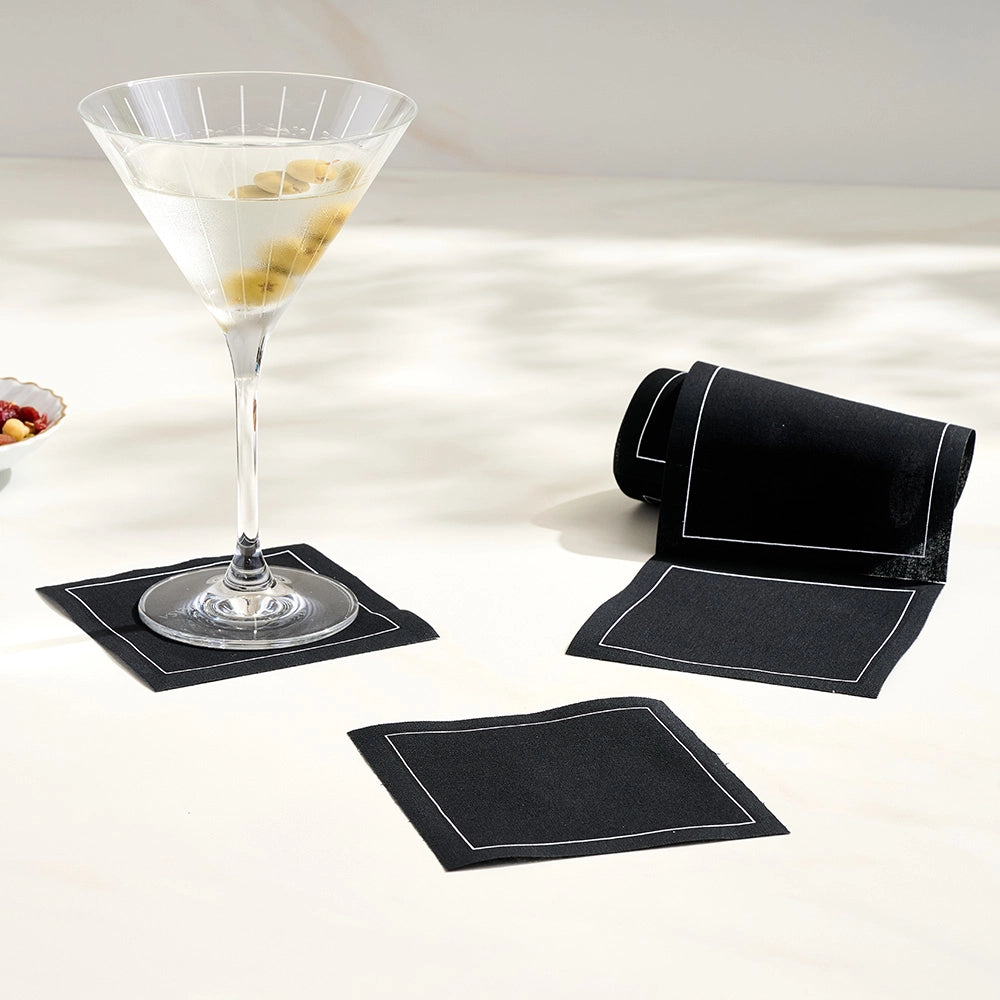 Solid Black Midnight Toast Cocktail Napkins