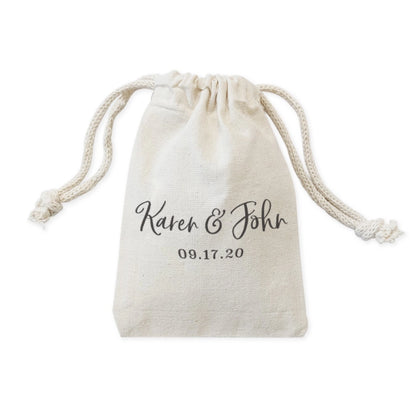 Personalized Couple Name & Date Drawstring Pouch 6-Pack