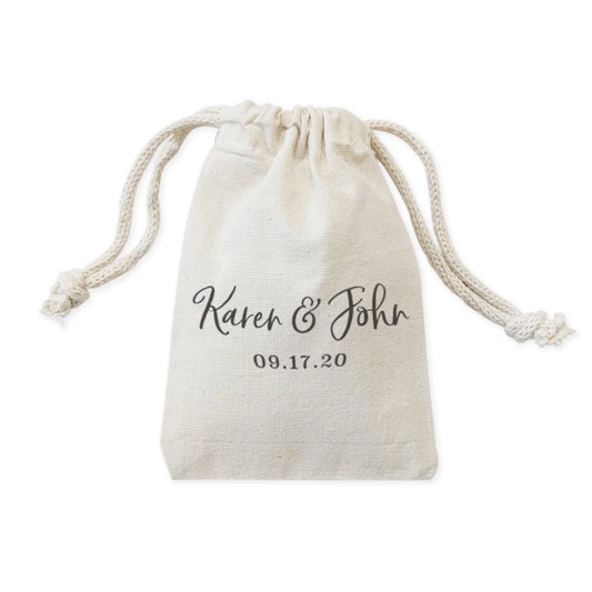Personalized Couple Name & Date Drawstring Pouch 6-Pack