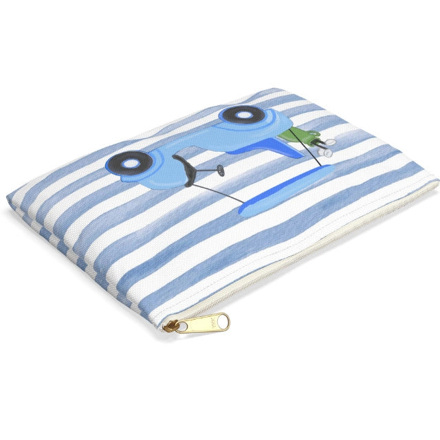Blue Stripes with Blue Golf Cart Canvas Pouch