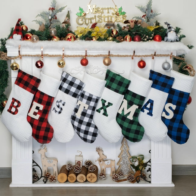 Red Plaid Monogram Christmas Stocking