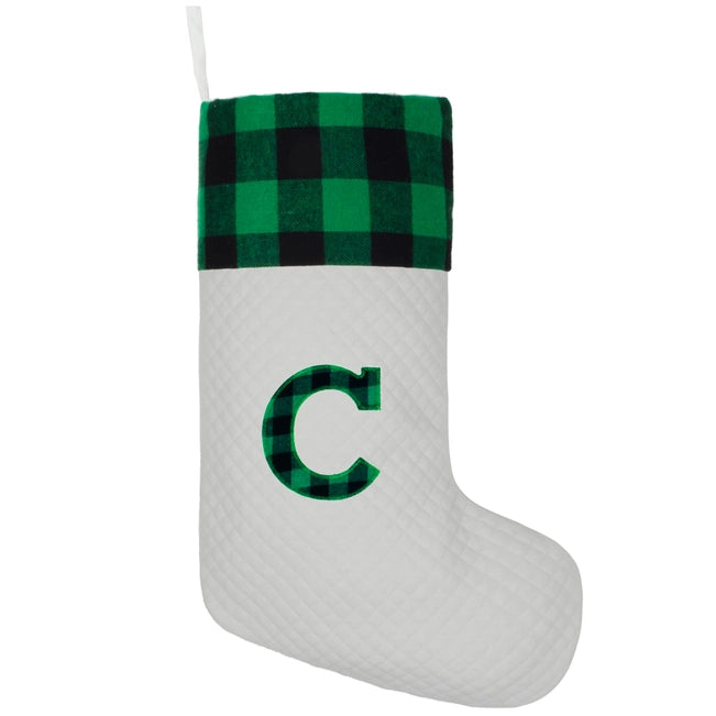 Green Plaid Monogram Christmas Stocking