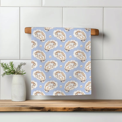 Oyster Shell Nautical Waffle Weave Tea Towel
