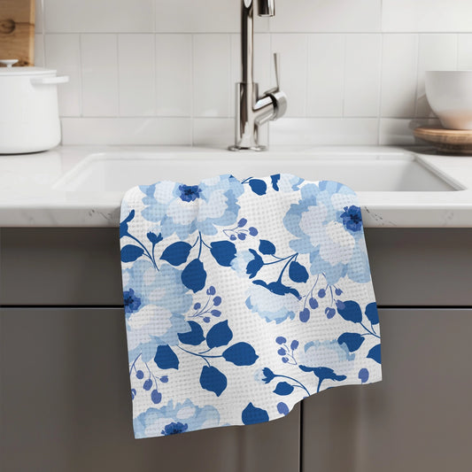 Blue Floral Peony Waffle Weave Towel - NY Gift Boutique