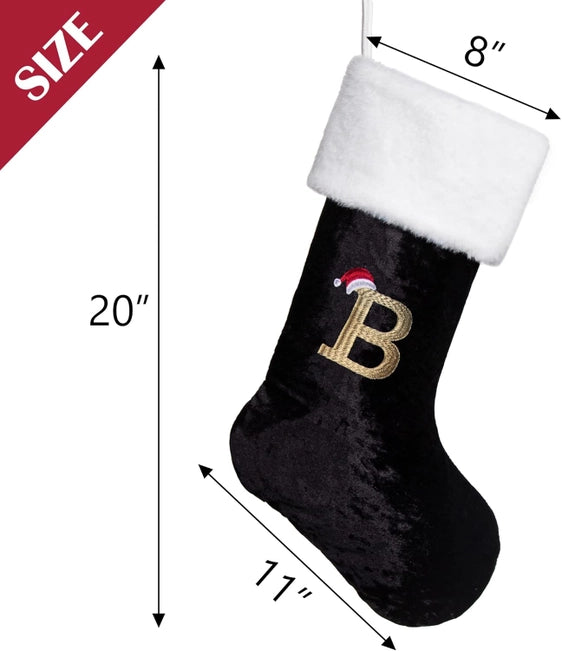 Holiday Monogram Christmas Stocking - Black