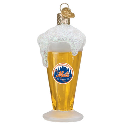 Mets Glass of Beer Blown Glass Ornament
