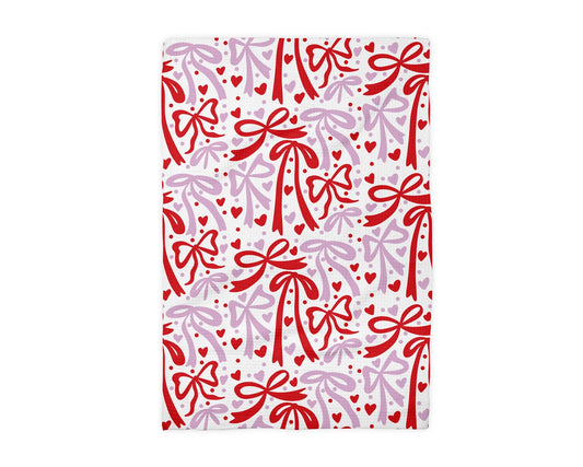Valentine Heart Bows Kitchen Waffle Towel