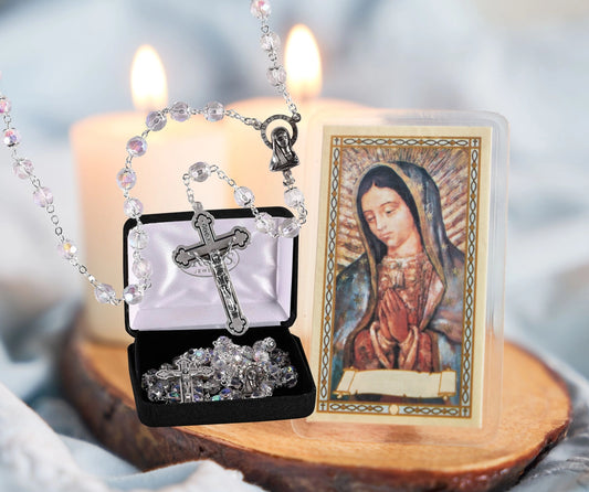 Rosary Crystal Aurora Borealis Glass 21"L - NY Gift Boutique