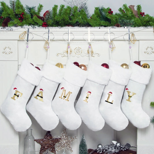 White & Gold Monogram Christmas Stocking
