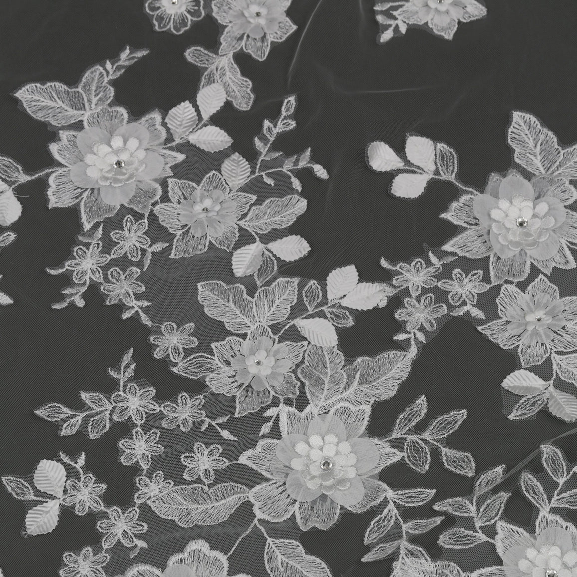 Organza Flowers Embroidered Lace Bridal Veil 120" - Ivory - NY Gift Boutique