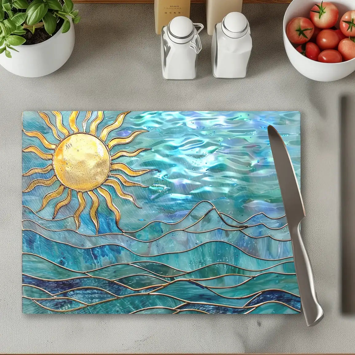 Ocean & Sun Tempered Glass Kitchen Cutting & Serving Board - Thumbnail 3