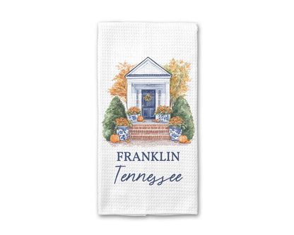 Custom City State Fall Chinoiserie Pumpkin Waffle Weave Tea Towel