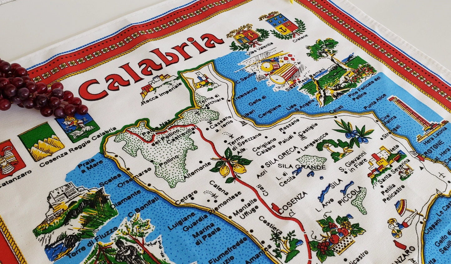 Calabria Cotton Tea Towel Regional Map Made in Italy