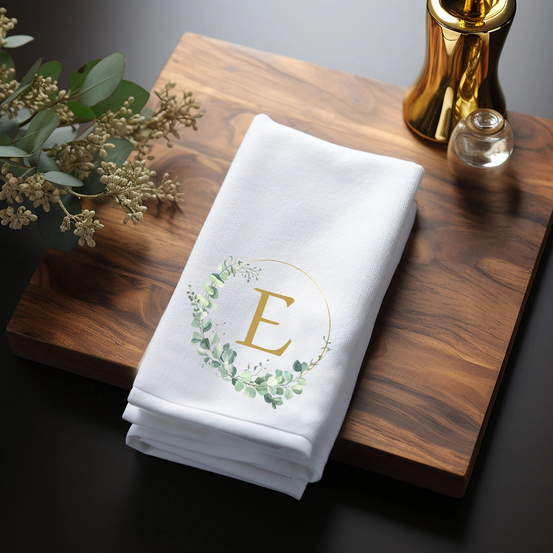 Personalized Eucalyptus Wreath Fingertip Towel