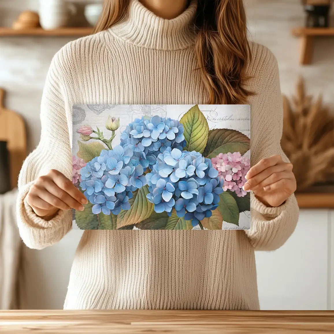 Blue & Pink Hydrangeas Tempered Glass Kitchen Cutting & Serving Board