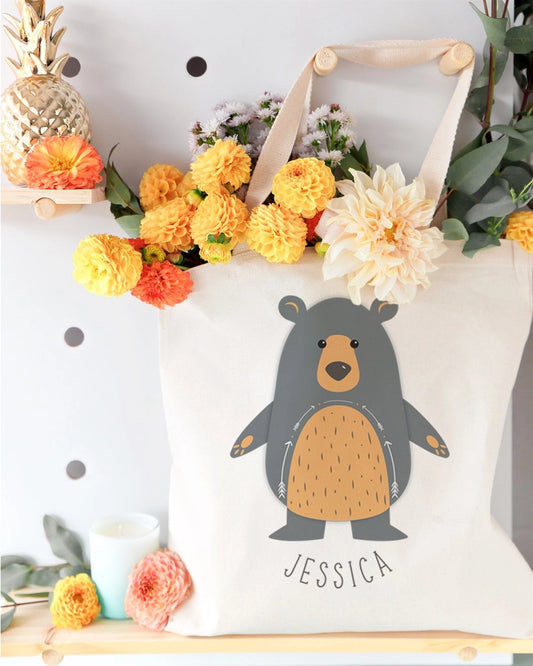 Personalized Bear Kids Canvas Tote Bag