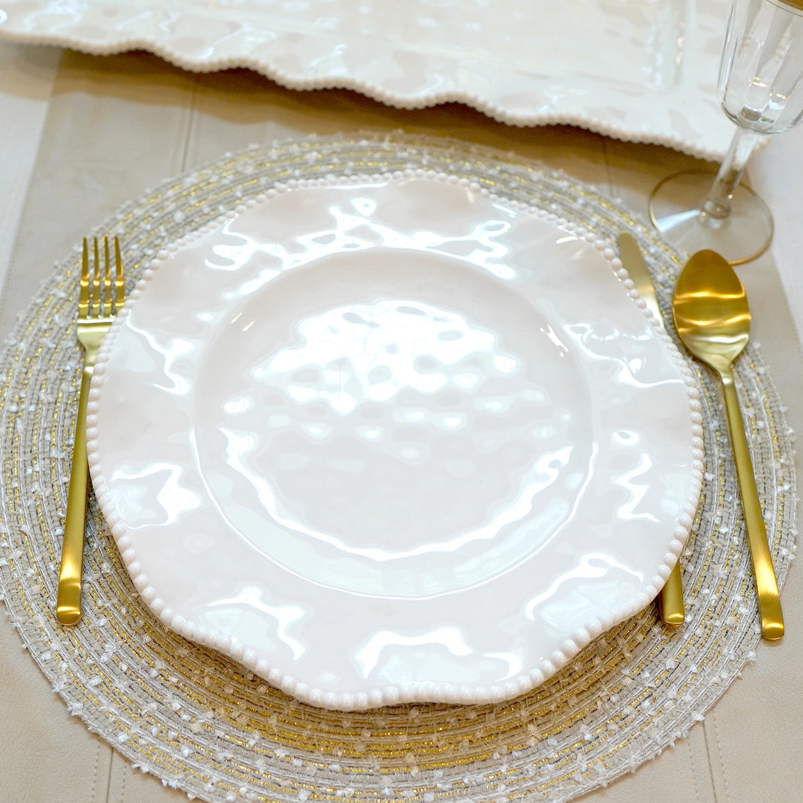 Perlette Cream Melamine Dinner Plate 11 in Set of 12