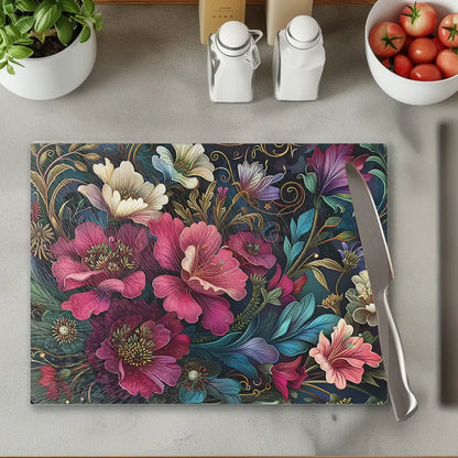 Multi Floral BloomTempered Glass Cutting & Serving Board