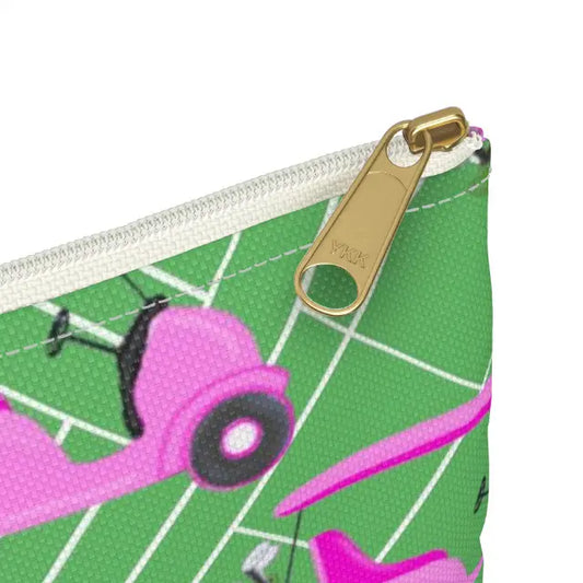 Pink Golf Cart On Green Watercolor Canvas Pouch