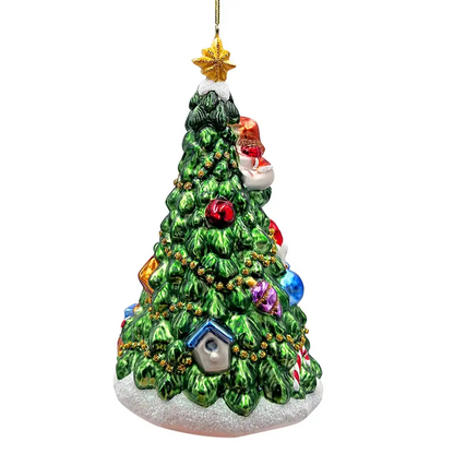 Festive Snowman and Christmas Tree Glass Ornament