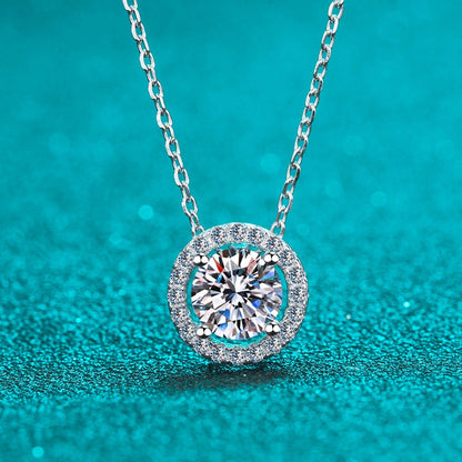 Four-Prong Moissanite Halo Necklace in 925 Sterling Silver