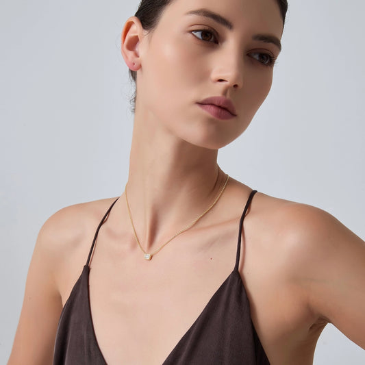 Emerald Cut Moissanite Charm Necklace in 925 Sterling Silver