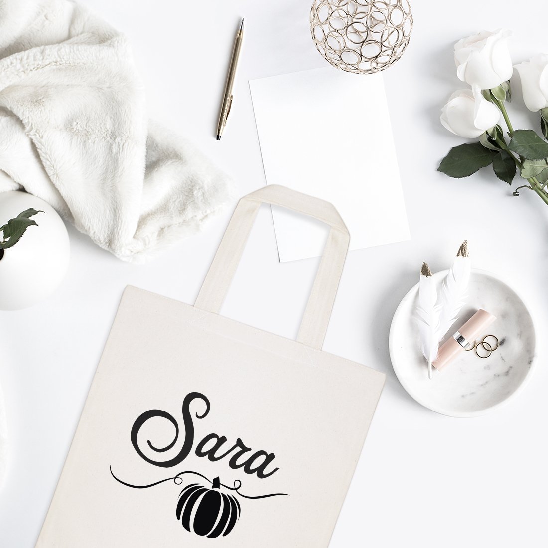 Personalized Name Pumpkin Kid's Canvas Tote Bag