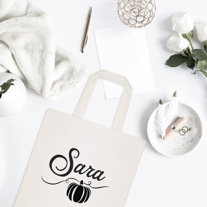 Personalized Name Pumpkin Kid's Canvas Tote Bag