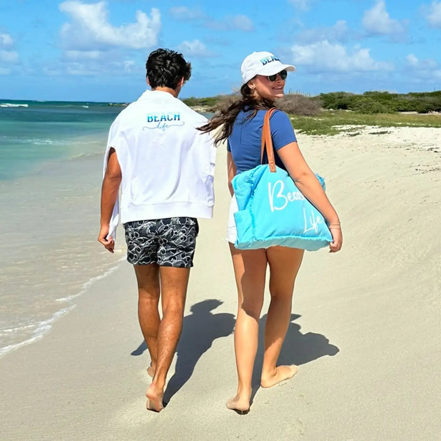 Beach Life Aqua Blue Canvas Tote