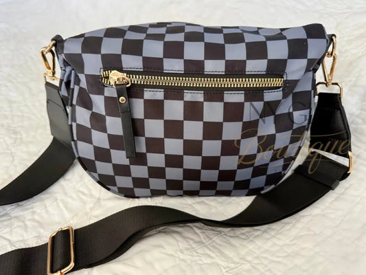 Farah Fanny Bum Bag - Black & Grey Checkered Fanny Packs