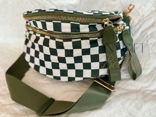Farah Fanny Bum Bag - Green & White Checkered Fanny Packs