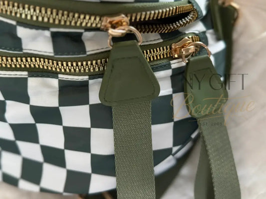 Farah Fanny Bum Bag - Green & White Checkered Fanny Packs