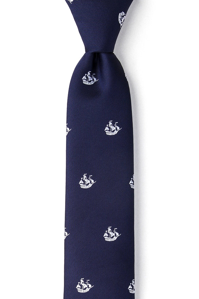 Ships Ahoy Skinny Tie By Wild Ties - Navy Blue Microfiber