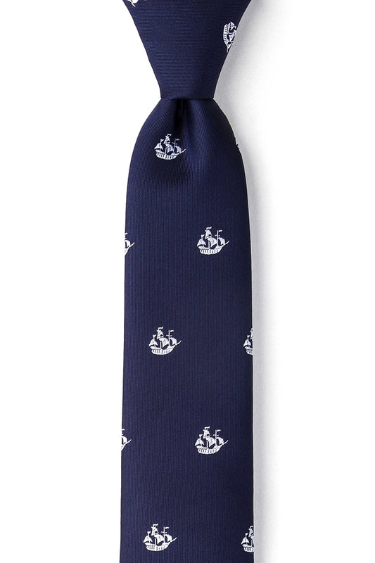 Ships Ahoy Skinny Tie By Wild Ties - Navy Blue Microfiber