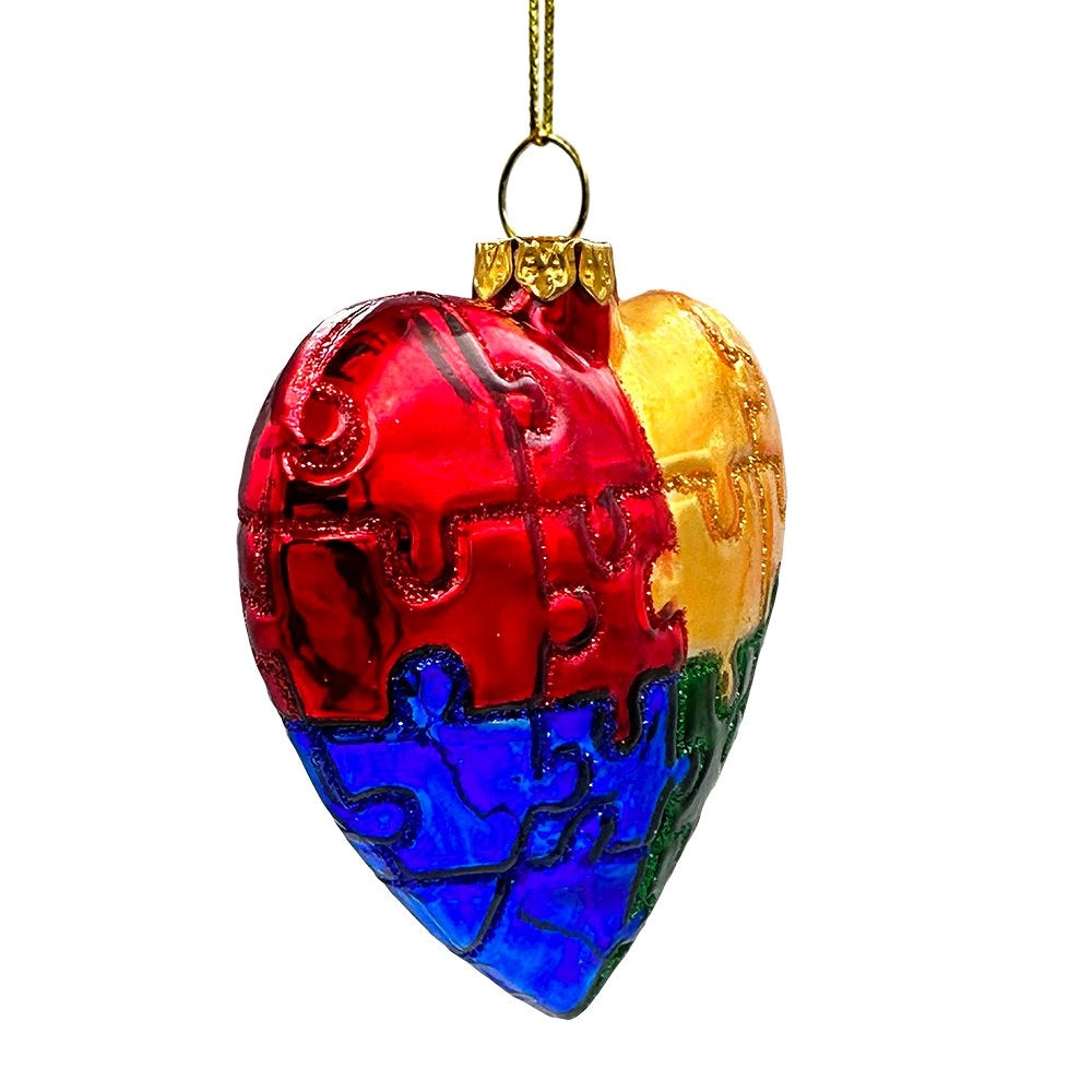 Autism Heart Puzzle Glass Christmas Ornament