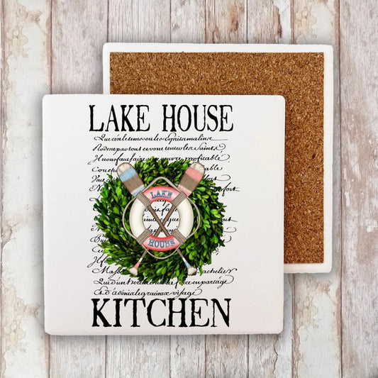 Lake House Stone Coaster Set of 2