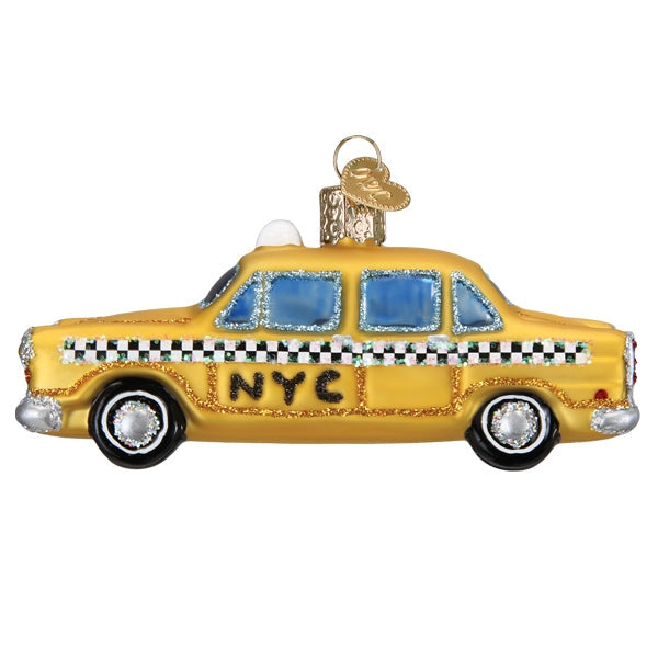 NYC Taxi Glass Christmas Ornament