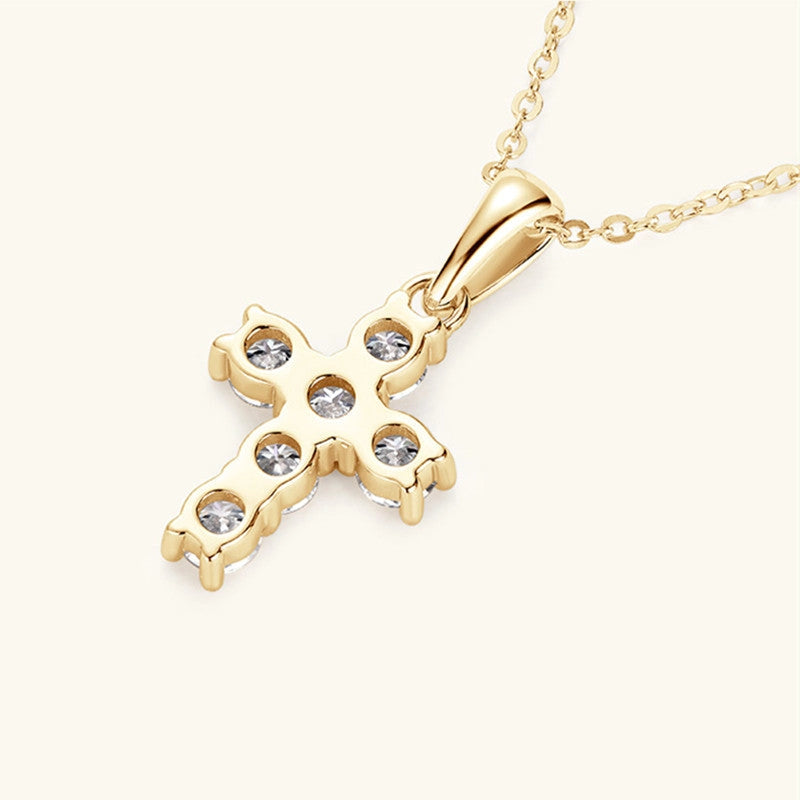 Round Cut Moissanite Cross Necklace in 925 Sterling Silver