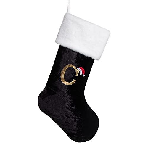 Holiday Monogram Christmas Stocking - Black