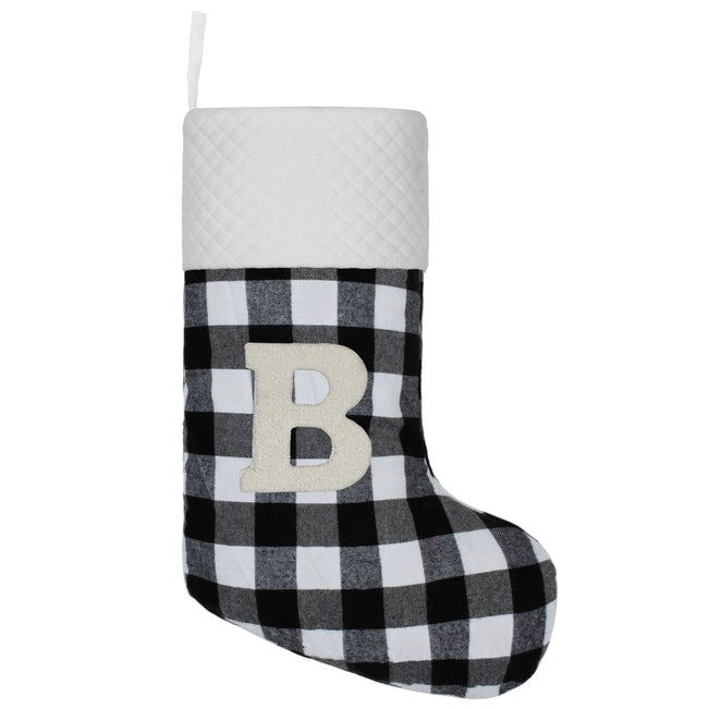 Black & White Plaid Monogram Christmas Stocking