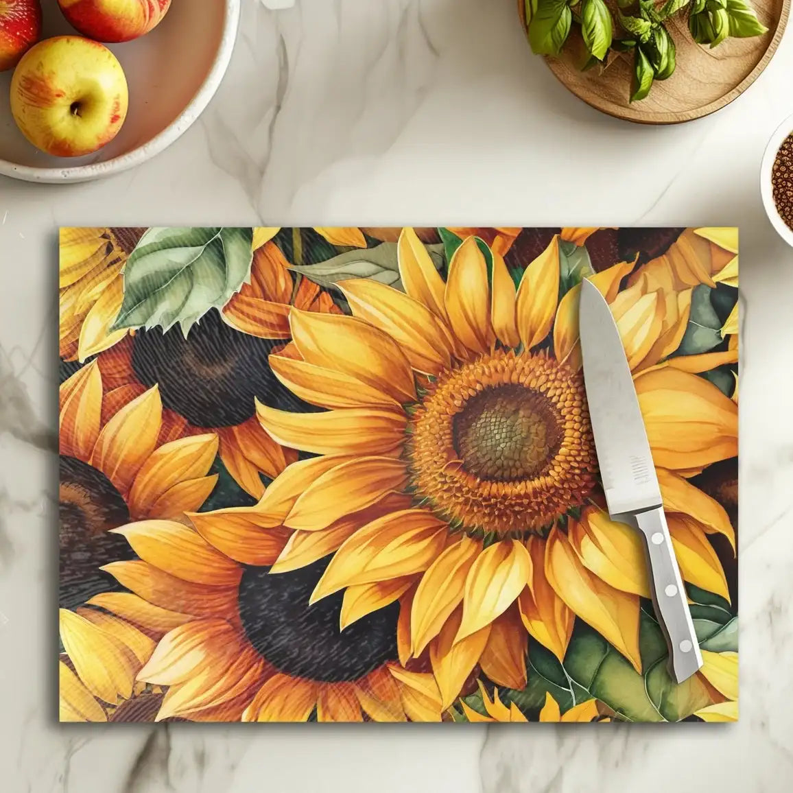 Sunflower Tempered Glass Kitchen Cutting & Serving Board