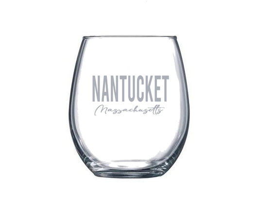 Custom Town & State Stemless Wine Glass Set of 4
