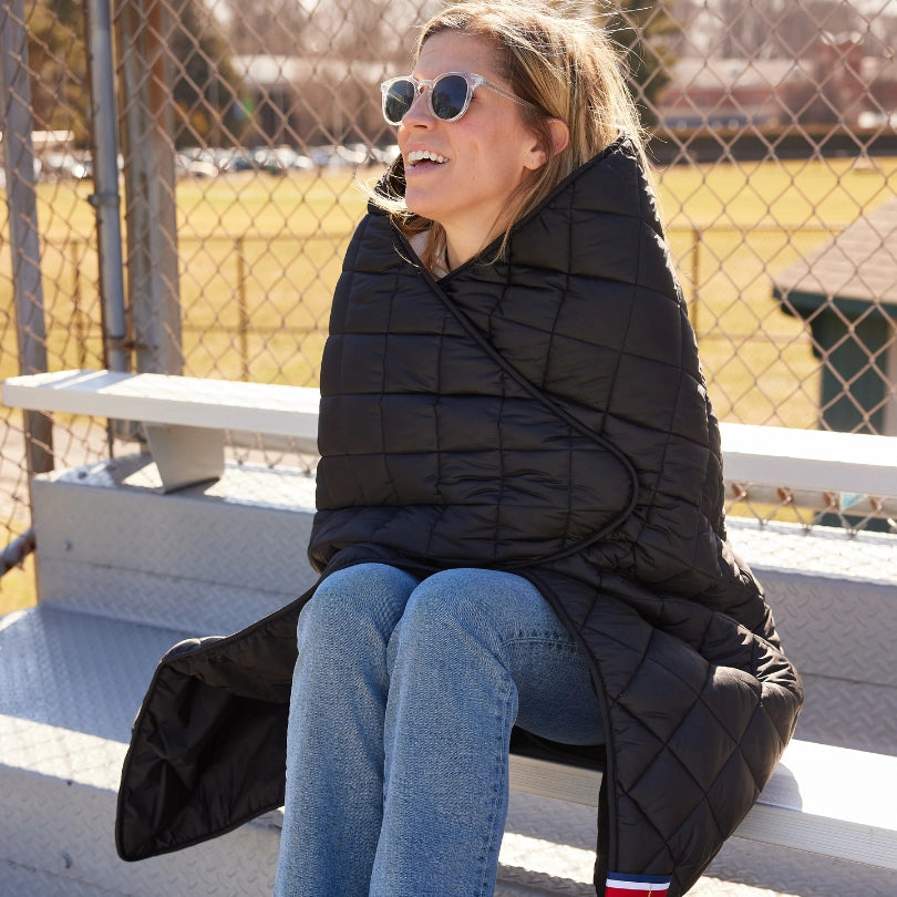 Black Waterproof Puffer Blanket with Embroidered Football