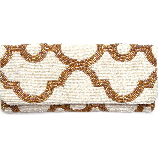 Gold and White Beaded Clutch Bag