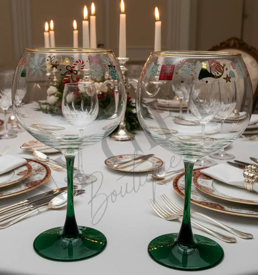 Holiday Balloon Wine Glasses Set of 4 Wine Glasses