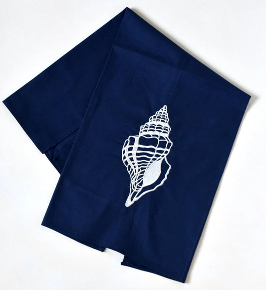 Female Conch Shell On Navy Guest Towel