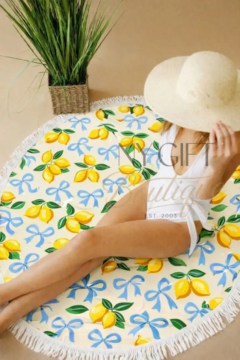 Lemon Bow Citrus Round Beach Towel (Pre-Order Avail Feb 24) Beach Towel